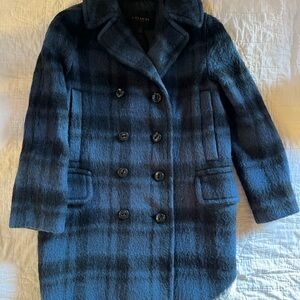 Coach Blue and Black Plaid Pea Coat Pre-owned in excellent condition